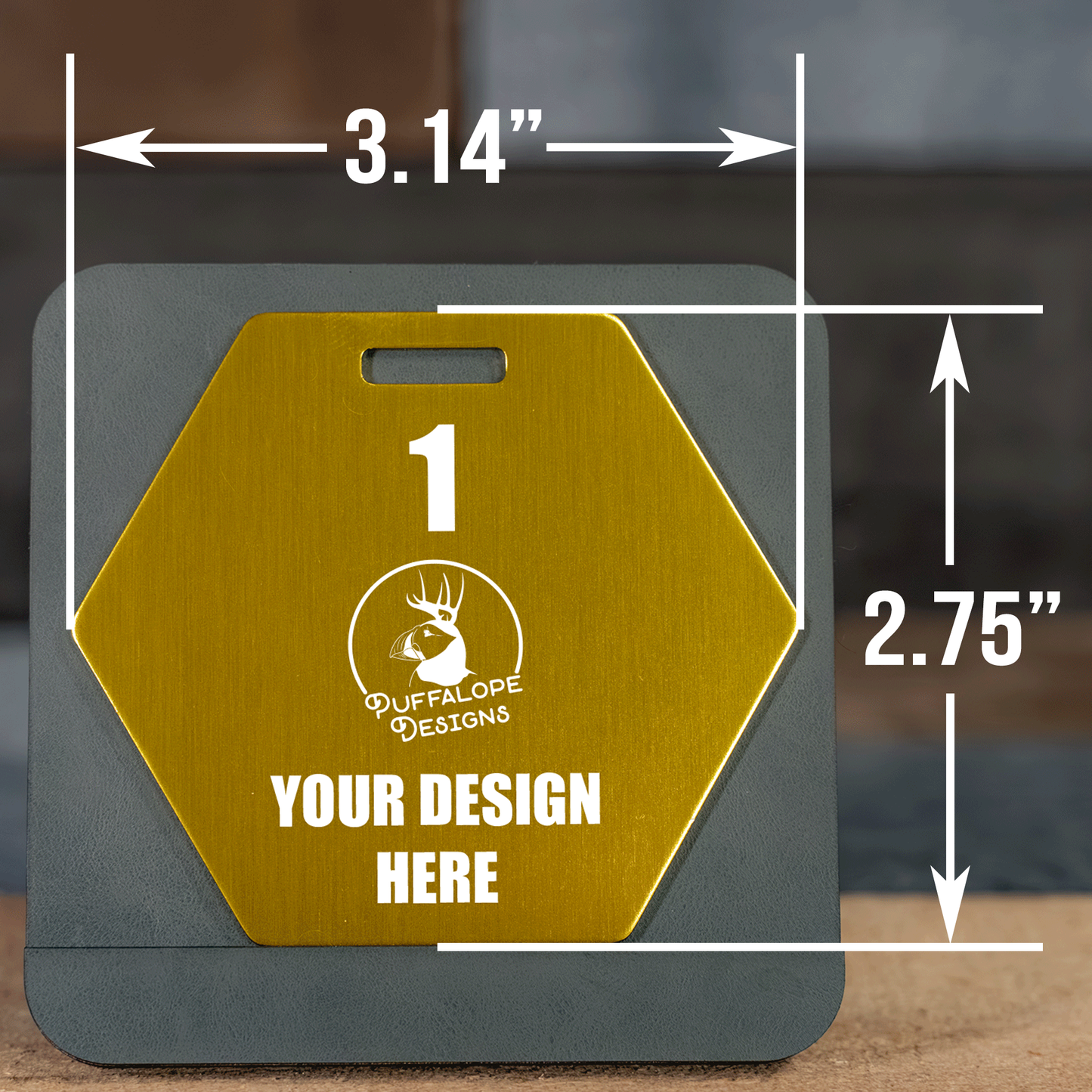 Double Sided Custom Hex Shape Metal Disc Golf Bag Tags