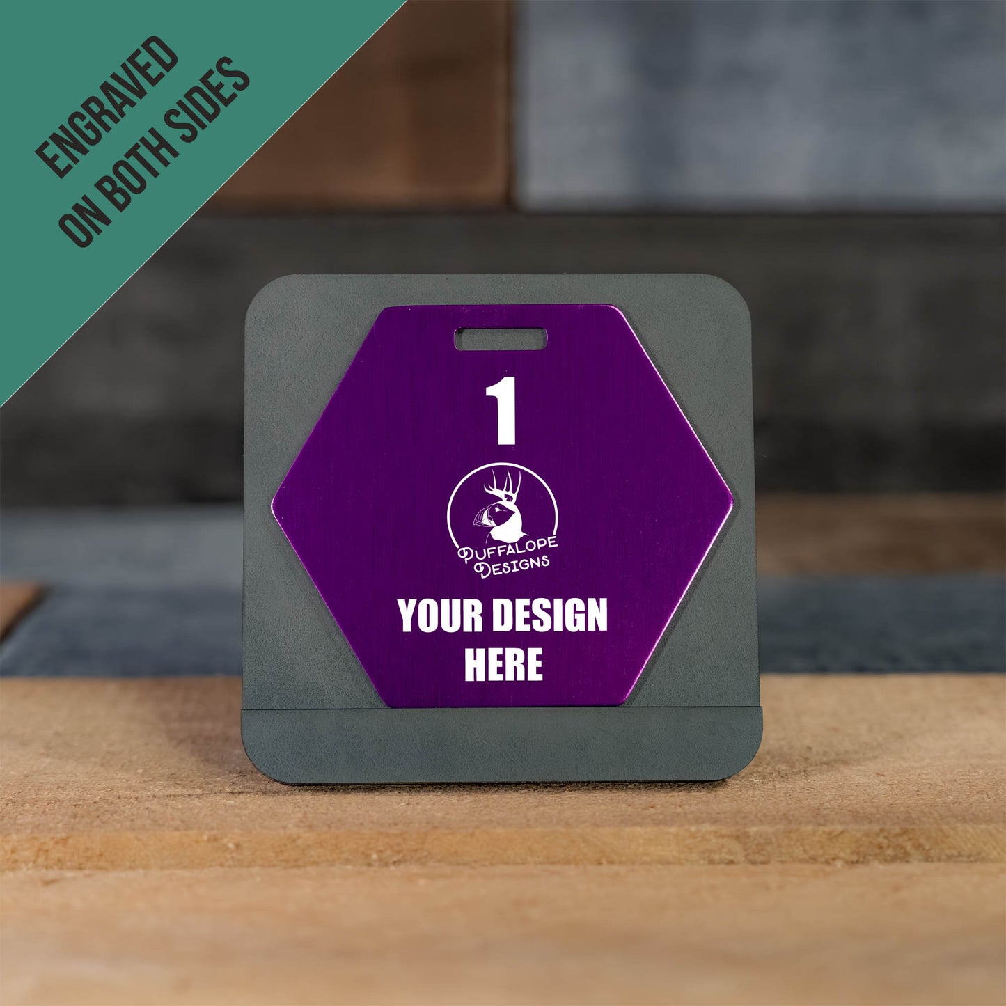 Double Sided Custom Hex Shape Metal Disc Golf Bag Tags