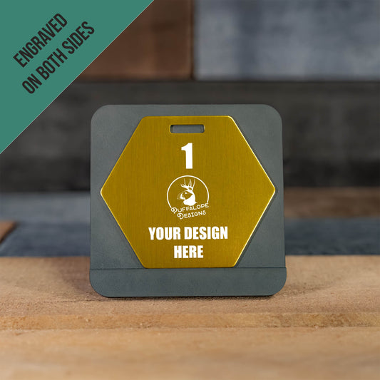 Double Sided Custom Hex Shape Metal Disc Golf Bag Tags
