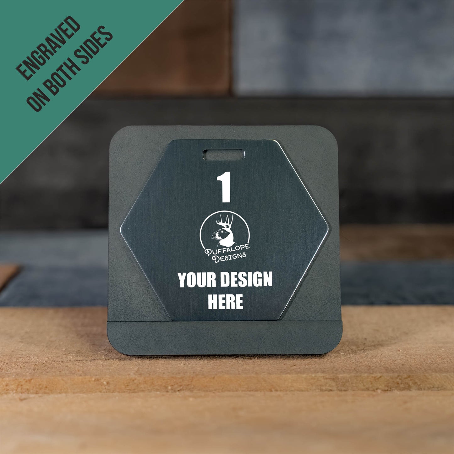 Double Sided Custom Hex Shape Metal Disc Golf Bag Tags