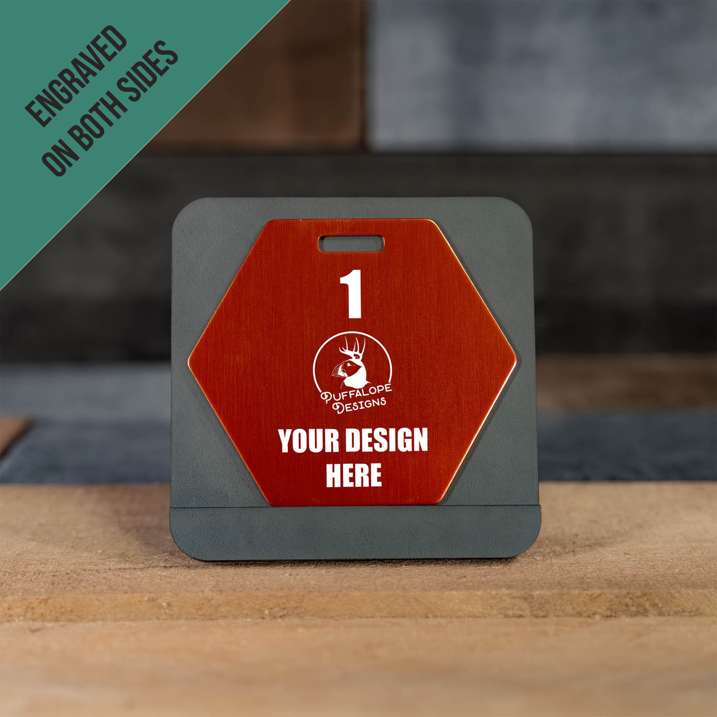 Double Sided Custom Hex Shape Metal Disc Golf Bag Tags