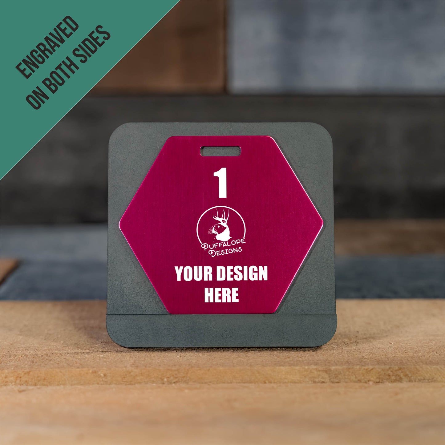 Double Sided Custom Hex Shape Metal Disc Golf Bag Tags
