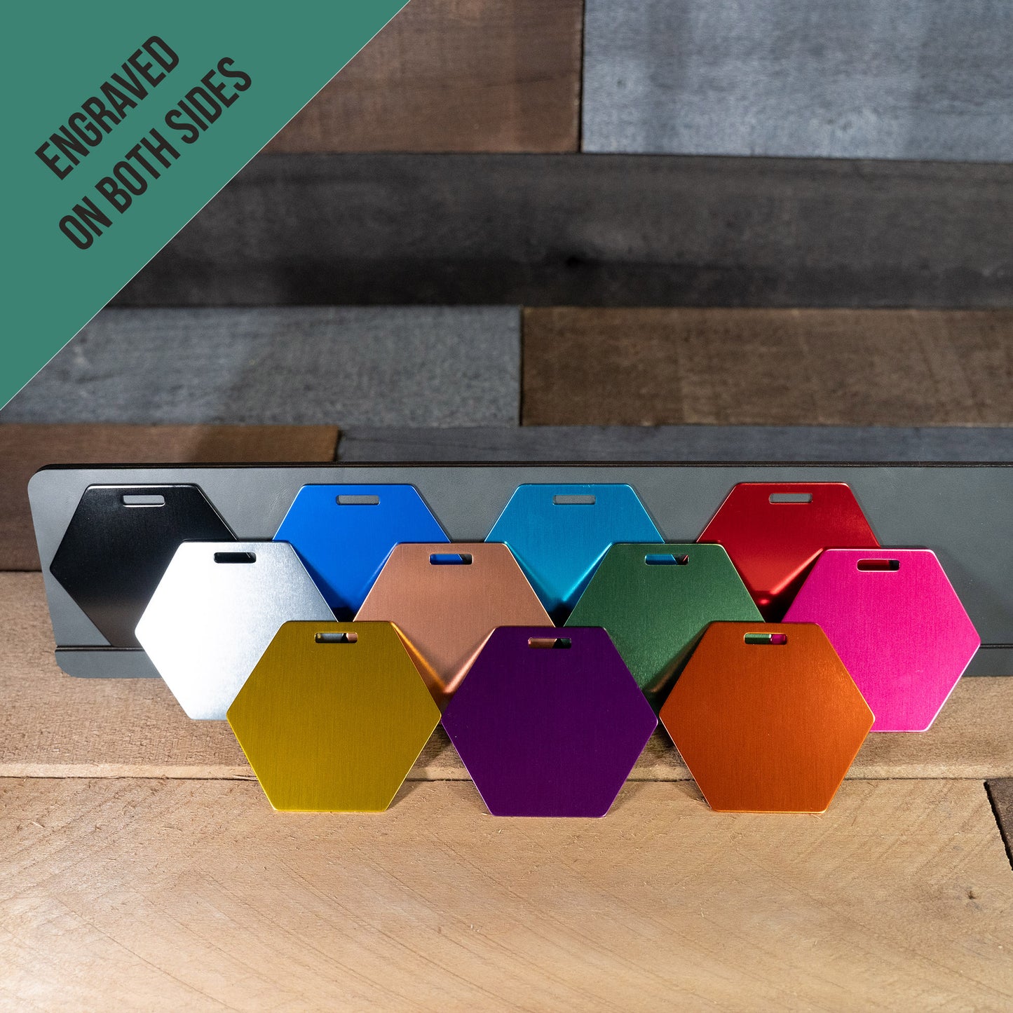Double Sided Custom Hex Shape Metal Disc Golf Bag Tags